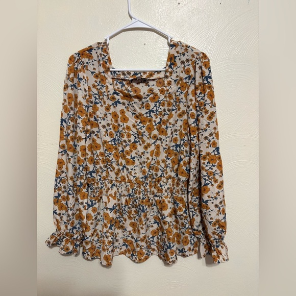 Hayden Tops - Hayden LA Floral Smocked Waist Boho Peplum Blouse Size Large